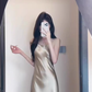 French style lady's suspender dress new summer style high-end exquisite acetate satin banquet dress R0435