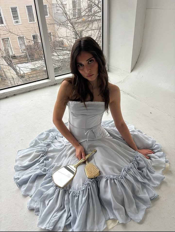 Clean Flowy Women's Prom Gown Pale Blue Waist Fitted Maxi Evening Dress Birthday Dress — Fall Outfit 2026 New  RS3340
