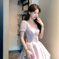 Square collar short sleeve waist A-line dress summer French retro style skirt R4585
