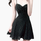 2025 Summer New Black Retro Floral A-line Waist Short Suspender Dress R0977