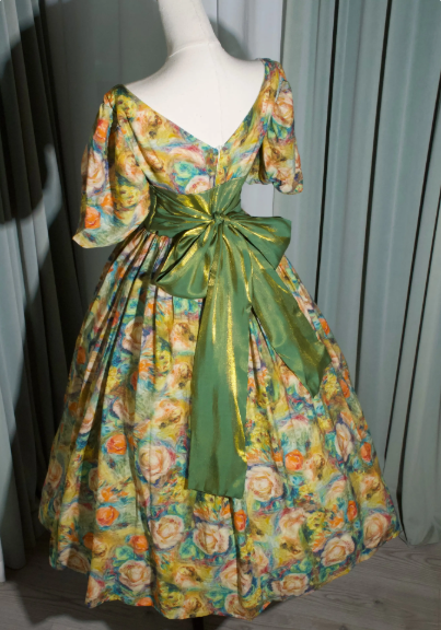French Retro Bright Yellow Floral A-Line Square Bow Back Accessory Corset Maxi Evening Dress Prom Dress RS558