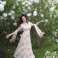 Elegant Ivory Empire Waist Floal A-Line Square Corset Maxi Evening Dress Prom Dress RS559