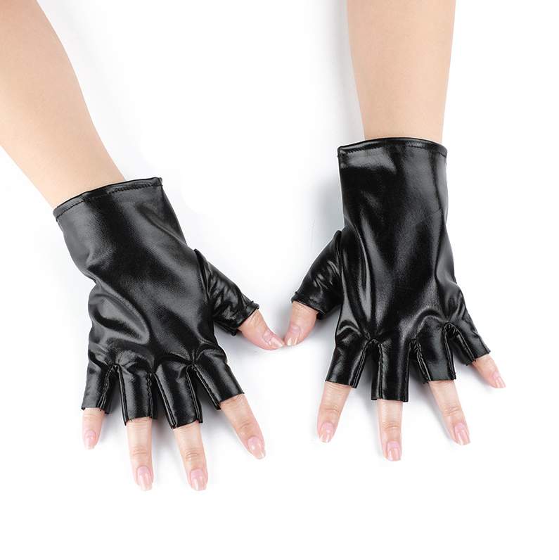 Patent leather stage performance gloves half finger men and women performance waterproof non-slip cosplay     S6265