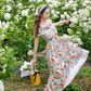 Retro Floal A-Line Square Lace Hem Corset Maxi Summer Dress Prom Dress RS560