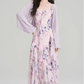 French holiday style dress summer ruffled floral suspender skirt with cardigan suit R2365