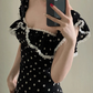 French retro lace ruffled polka dot dress 2025 slim holiday long dress R1158