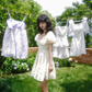 French puff sleeve white floral dress fairy temperament dress vacation R2762