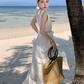 White heavy hollow lace cake dress female holiday style seaside fairy long skirt R0194