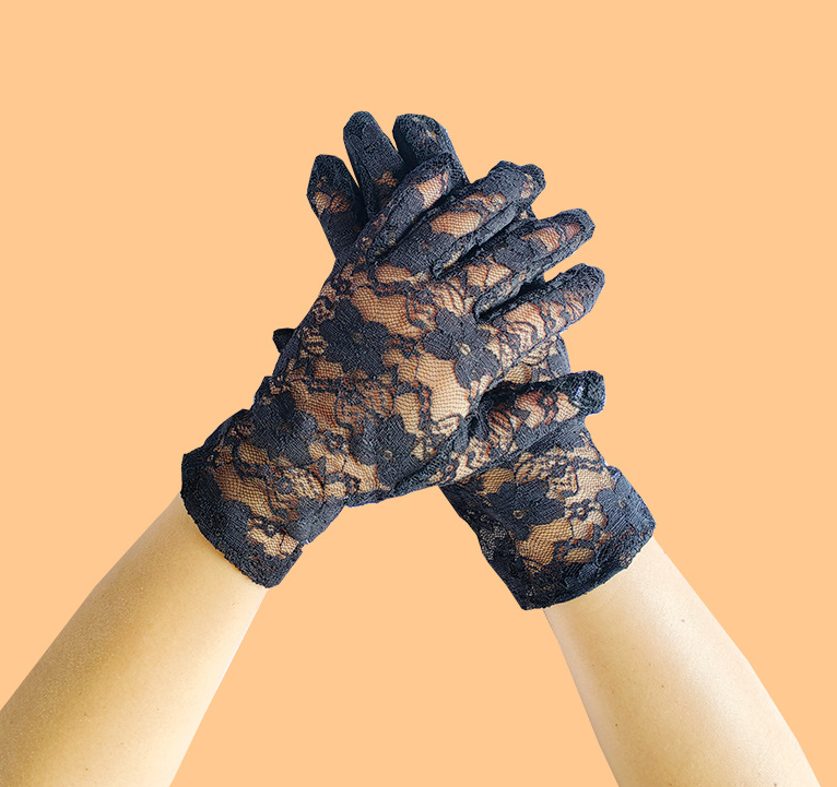 Gloves women summer lace chrysanthemum sun protection gloves thin short wedding bride etiquette gloves     S6279