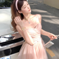 Pink waist chiffon suspender dress for women summer French retro temperament slim skirt R4866