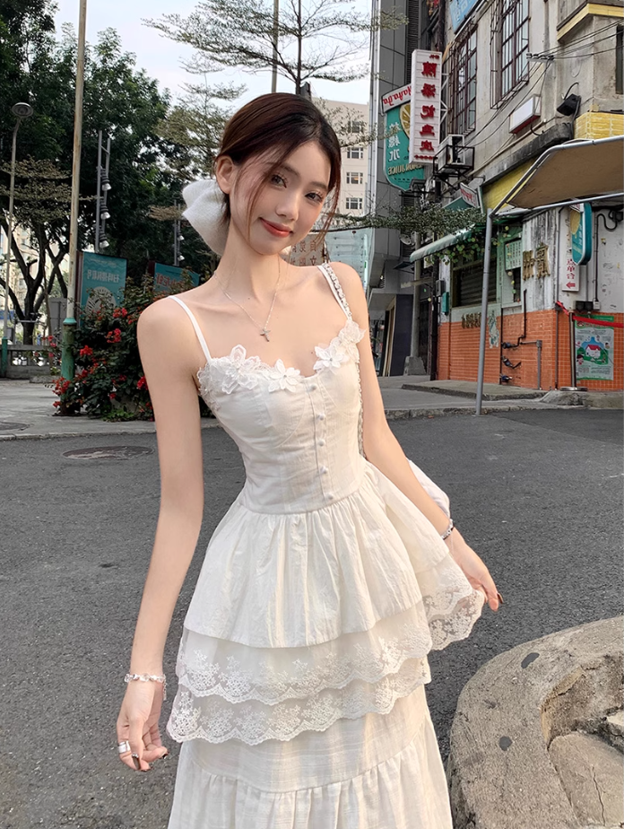 Fairy temperament unique beautiful white sling dress skirt two-piece suit R1730