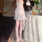 Pure desire style pink and purple hollow sling dress 2025 large size hip-wrapped ribbon skirt R1225