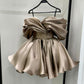 Gray brown one-shoulder high-end satin gentle waist puffy skirt short skirt homecoming dress R4100