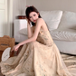 Fairy new Chinese style improved cheongsam halo dyed floral waist long skirt dress R1703