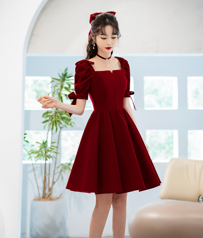 Elegant Burgundy Homecoming Dress ,Silky Satin Corset Short Prom Dress RS1685