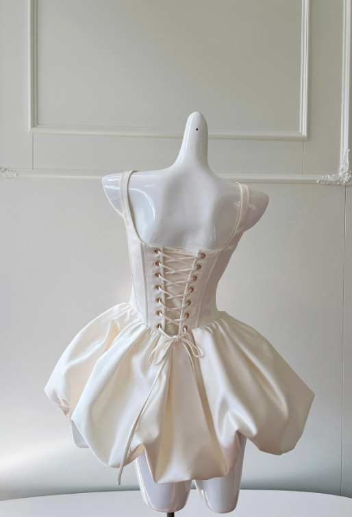 Minimalist White A-Line Spaghetti Straps Corset Mini Summer Dress Homecoming Dress RS440