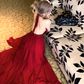 Fairy lace halter neck red dress holiday beach dress deep v backless slit long dress R1740