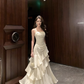 French gentle style ruffled sling dress temperament lady high-end waist hip banquet dress skirt R0410