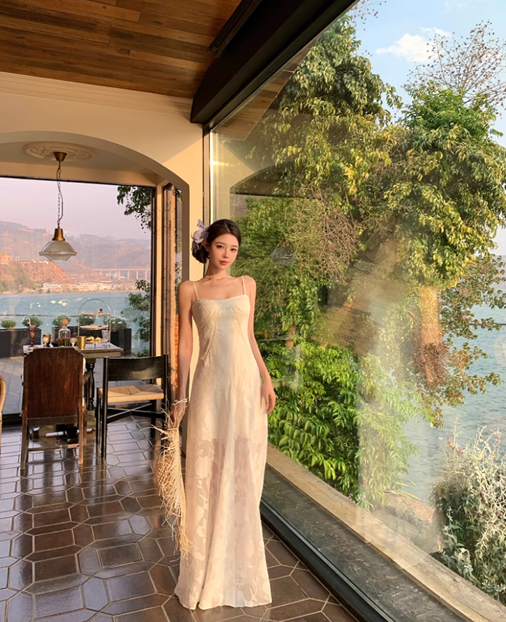 Gentle style suspender dress 2025 new style waist temperament long skirt R0591