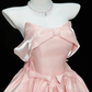 Sweet Blush Pink A-Line Off-the-shoulder Ribbon Trim Corset Mini Birthday Dress Homecoming Dress RS565