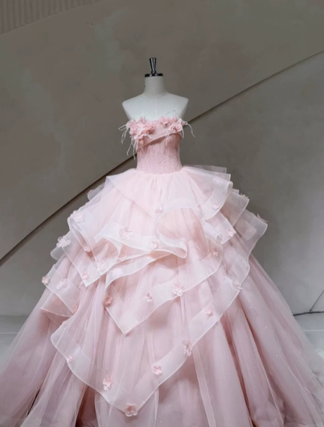 Charming Blush Pink Ball Gown Strapless Applique Corset Maxi Quinceanera Dress RS566
