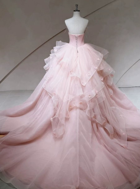 Charming Blush Pink Ball Gown Strapless Applique Corset Maxi Quinceanera Dress RS566