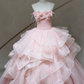Charming Blush Pink Ball Gown Strapless Applique Corset Maxi Quinceanera Dress RS566