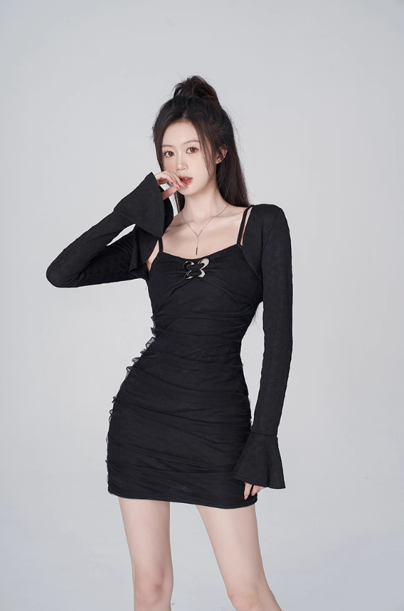 Pure desire style sexy hot girl dress suit black suspenders hip skirt women R4182