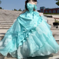 Elegant Mint Green Ball Gown Off-the-shoulder Applique Corset Maxi Quinceanera Dress RS567