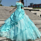 Elegant Mint Green Ball Gown Off-the-shoulder Applique Corset Maxi Quinceanera Dress RS567