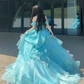 Elegant Mint Green Ball Gown Off-the-shoulder Applique Corset Maxi Quinceanera Dress RS567