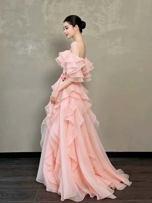 Elegant Blush Pink A-Line Bateau Applique Corset Maxi Quinceanera Dress Birthday Dress RS568