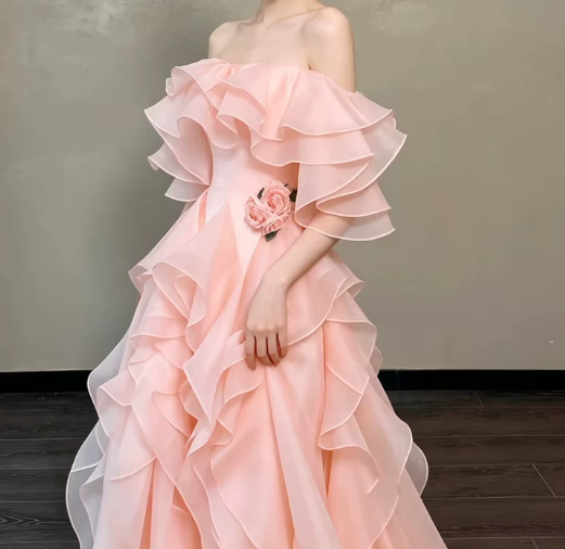 Elegant Blush Pink A-Line Bateau Applique Corset Maxi Quinceanera Dress Birthday Dress RS568