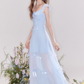 Holiday-style bow-knot two-way design French waist blue dress R4541