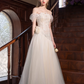 French Chic White A-Line Off-the-shoulder Embroidery Maxi Wedding Dress RS569