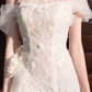 French Chic White A-Line Off-the-shoulder Embroidery Maxi Wedding Dress RS569
