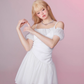 White Moonlight Pleated Tie Waist Off-Shoulder Puff Sleeve Dress R5253