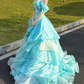 Elegant Mint Green A-Line Off-the-shoulder Applique Corset Maxi Quinceanera Dress RS570