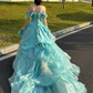 Elegant Mint Green A-Line Off-the-shoulder Applique Corset Maxi Quinceanera Dress RS570
