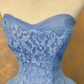 Slate Blue Strapless Waist-Cinched Puff-Skirt Ball Gown & Bridal Gown R7402