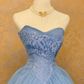 Slate Blue Strapless Waist-Cinched Puff-Skirt Ball Gown & Bridal Gown R7402
