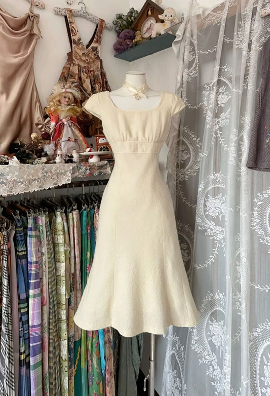 White pure waist slim hip long skirt homecoming dress R2738