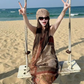 Travel wear retro ethnic style Bohemian suspender dress seaside beach dress R1623