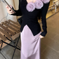 Fairy three-dimensional rose French top high waist A-line skirt gentle outfit two-piece suit R1702
