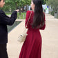 Red Dress Women's Square Neck Mid-Long  Skirt    S3467
