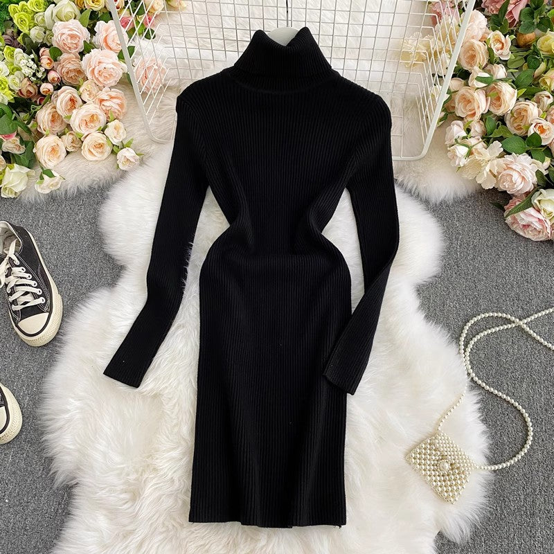 Knitted Dress Sweater Dress with Long Sleeves     S4105