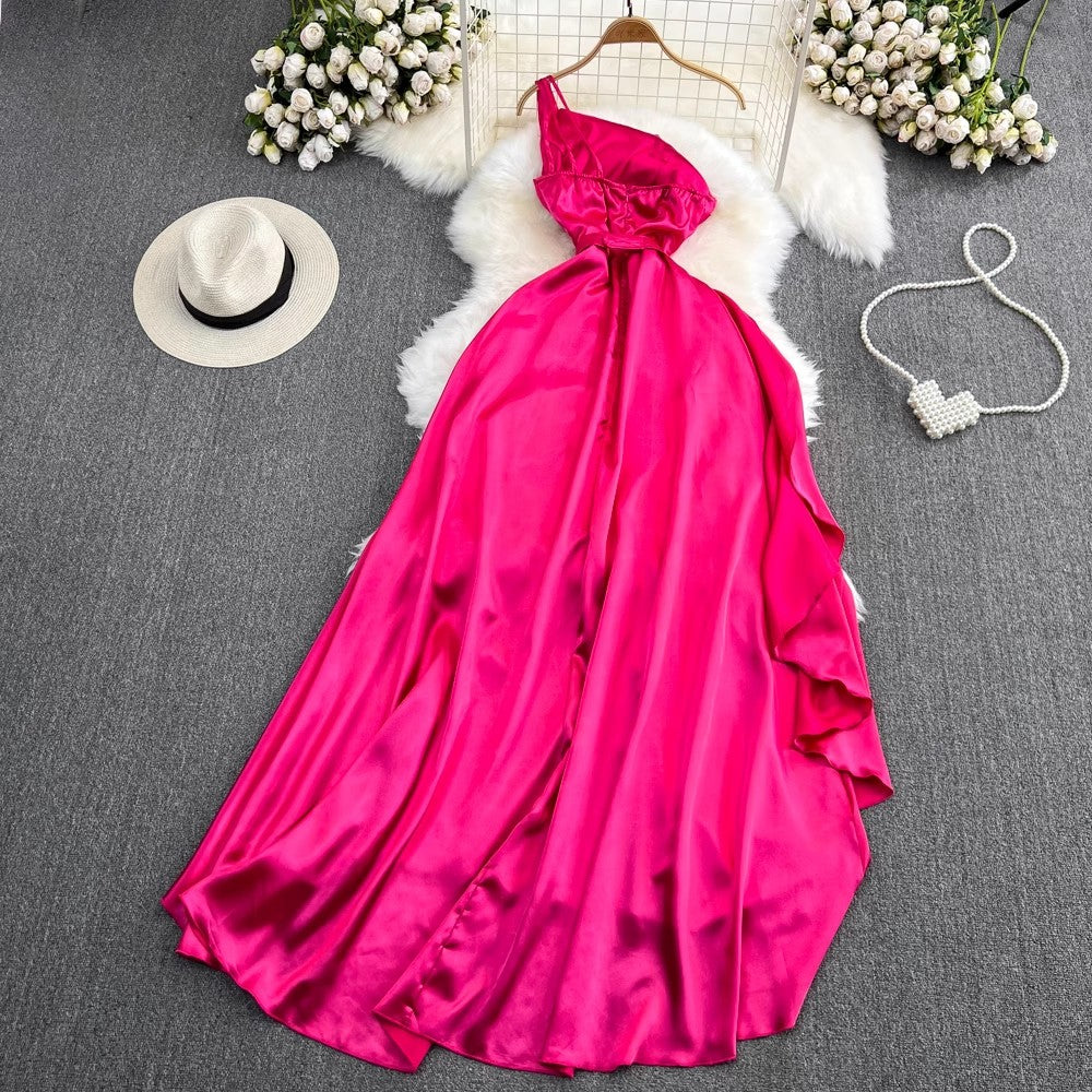 birthday party long dress off-shoulder straps A-line dress      S3980