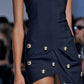 Navy blue tube top slim waist irregular skirt short skirt homecoming dress R3730