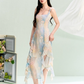 Chiffon smudged kelp-edge printed suspender dress for women summer waist-length dress R3327