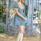 Gray blue high-grade puff sleeve waist princess dress homecoming dress R3648
